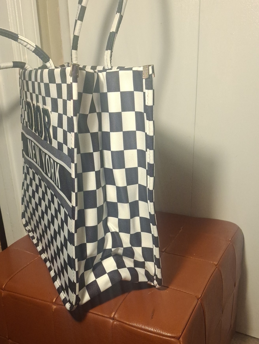 Upcycle Dior Checkerboard 'New York' Tote - Black & White - Picture 3 of 13